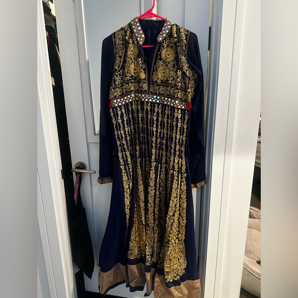 Navy and Gold Embroidered Indian Dress